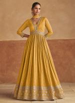 Pure Viscose Silk Yellow Wedding Wear Embroidery Work Readymade Gown With Dupatta